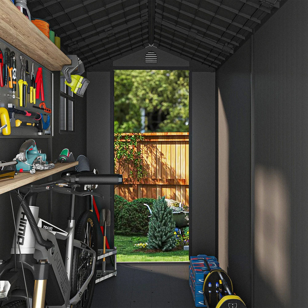 Pro Grade 6ft x 4ft Premium Plastic Garden Shed Double Door - Grey Wood Touch Texture
