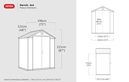 Keter Darwin Outdoor Apex Double Door Garden Storage Shed 6 X 4ft Brown Wood Look And Feel | Fade Free | All Weather Resistant | Safe And Secure | Zero Maintenance | 15 Year Warranty
