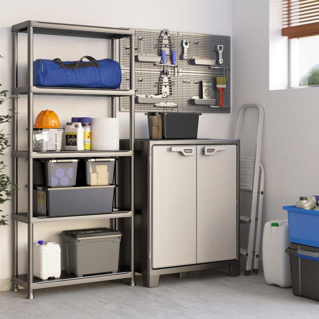 Keter Titan Low Indoor Garage Utility Multi purpose Cabinet - Black-Grey