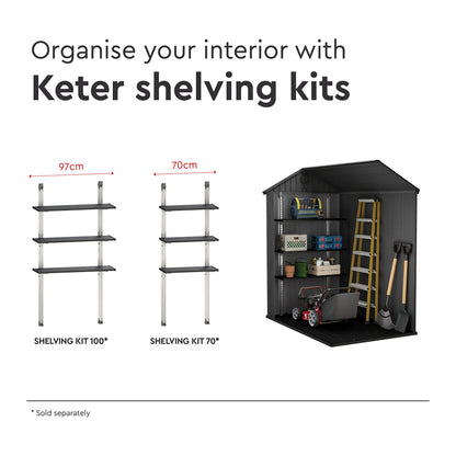 Keter Darwin Outdoor Apex Single Door Garden Storage Shed 6 x 4ft Grey Wood Look and Feel | Fade Free | All Weather Resistant | Safe and Secure | Zero Maintenance | 15 year Warranty