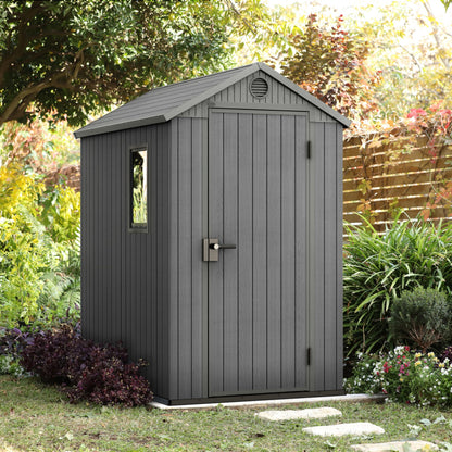 Keter Darwin Outdoor Apex Single Door Garden Storage Shed 6 x 4ft Grey Wood Look and Feel | Fade Free | All Weather Resistant | Safe and Secure | Zero Maintenance | 15 year Warranty